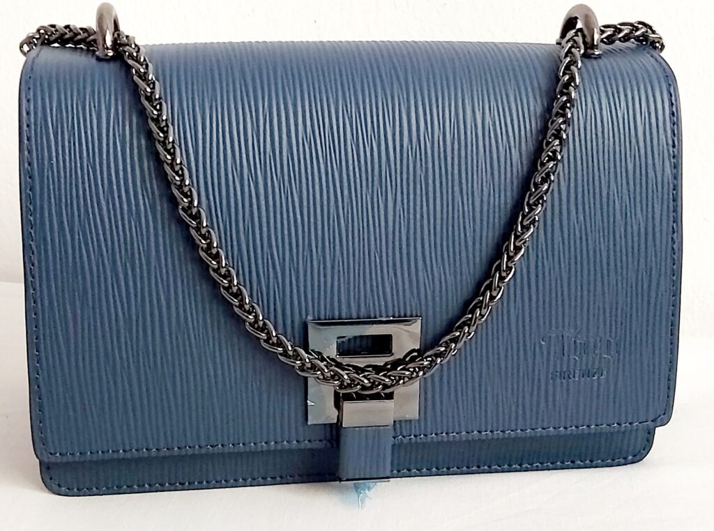 Sac en cuir à rabat avec bandoulière bleu marine
