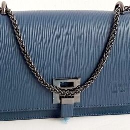 Sac en cuir à rabat avec bandoulière bleu marine