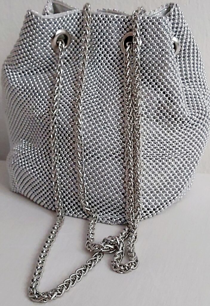 Sac seau en strass, sac à main de soirée, sac à main à bandoulière idéal bal de mariage (argenté)