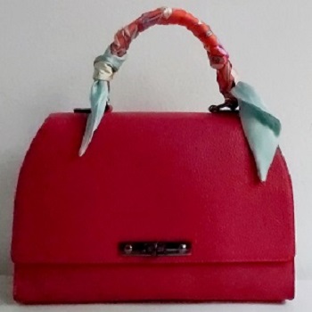 Sac à main semi-rigide en cuir avec foulard détachable (Rouge)