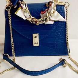 Sac à main en cuir Poignée Foulard imprimé Croco Bleu roi