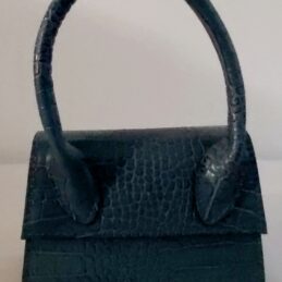 Glamorous – Mini sac à main cuir imprimé croco bleu