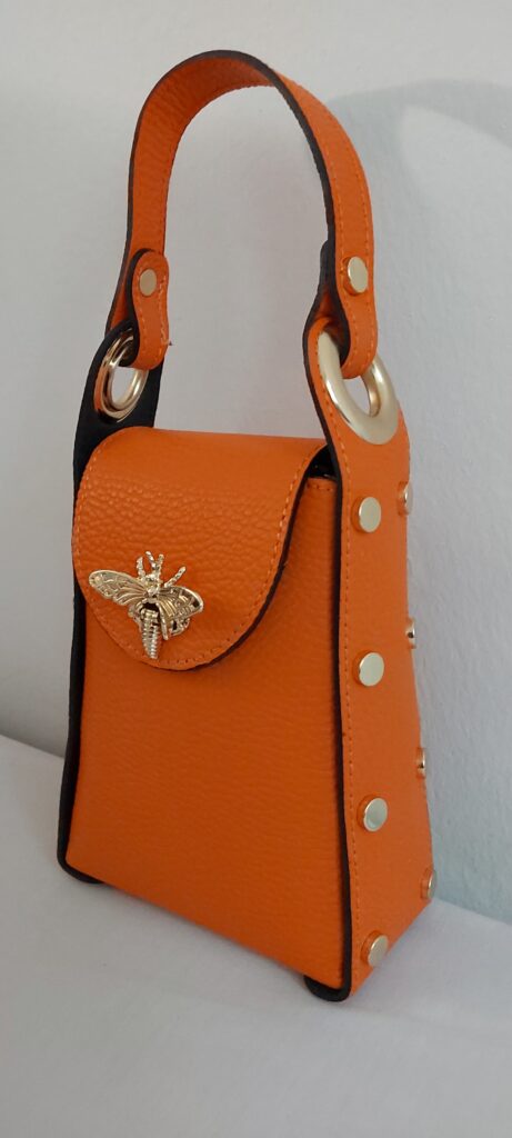 Mini sac à main BEE en cuir grainé (Orange)