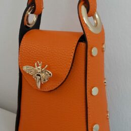 Mini sac à main BEE en cuir grainé (Orange)