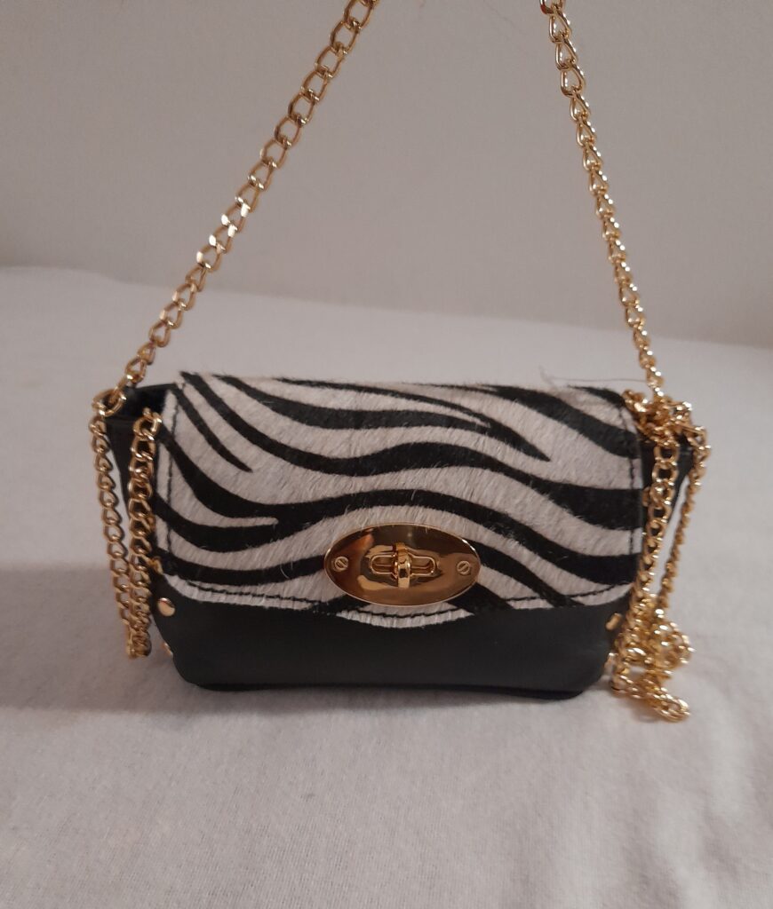 Mini sac à main en cuir et poil de vachette motif zébré