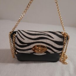Mini sac à main en cuir et poil de vachette motif zébré