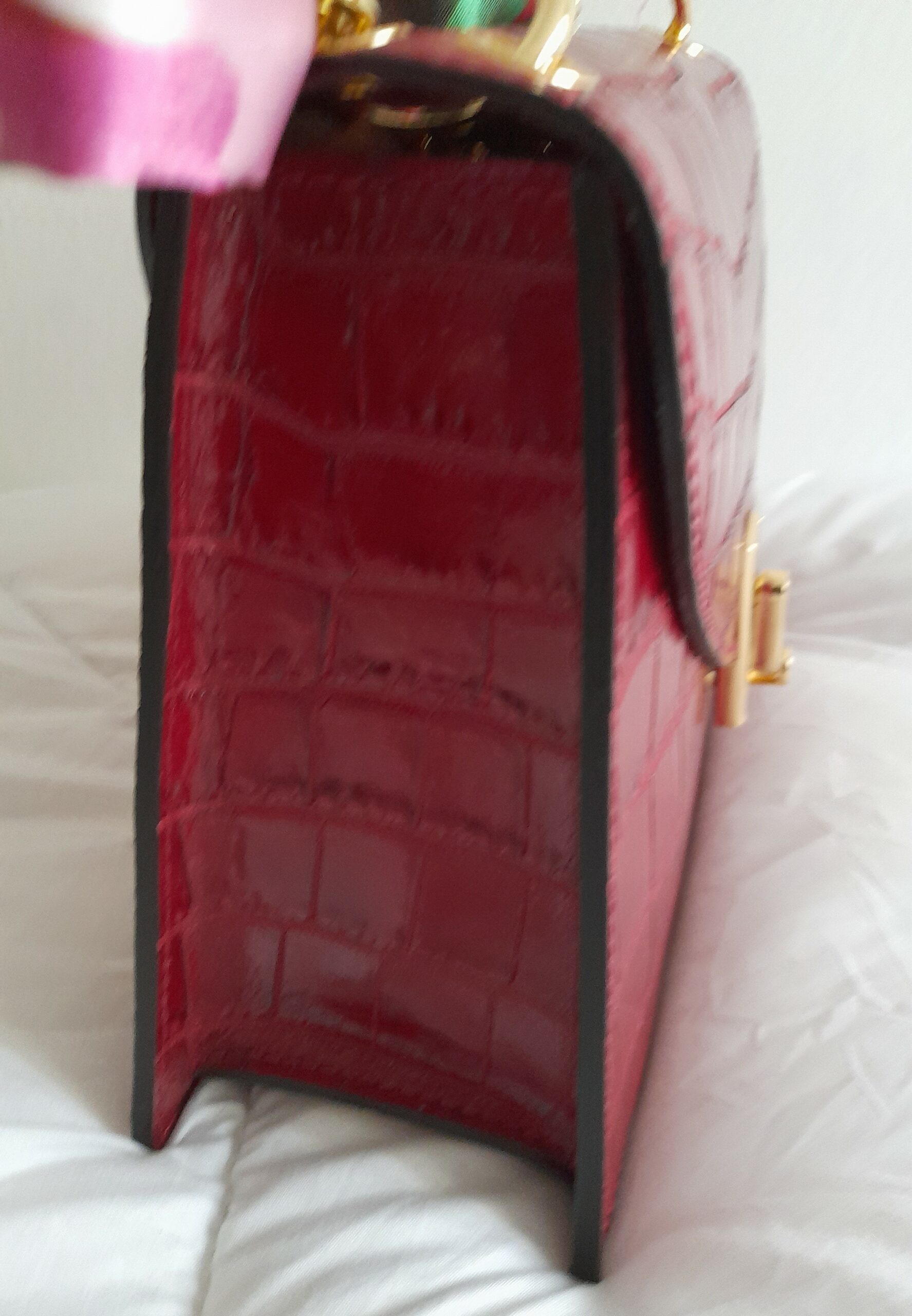 Sac à main en cuir Poignée Foulard imprimé Croco (Rouge) – Image 7