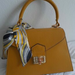 Sac à main en cuir grainé Poignée Foulard (jaune moutarde)