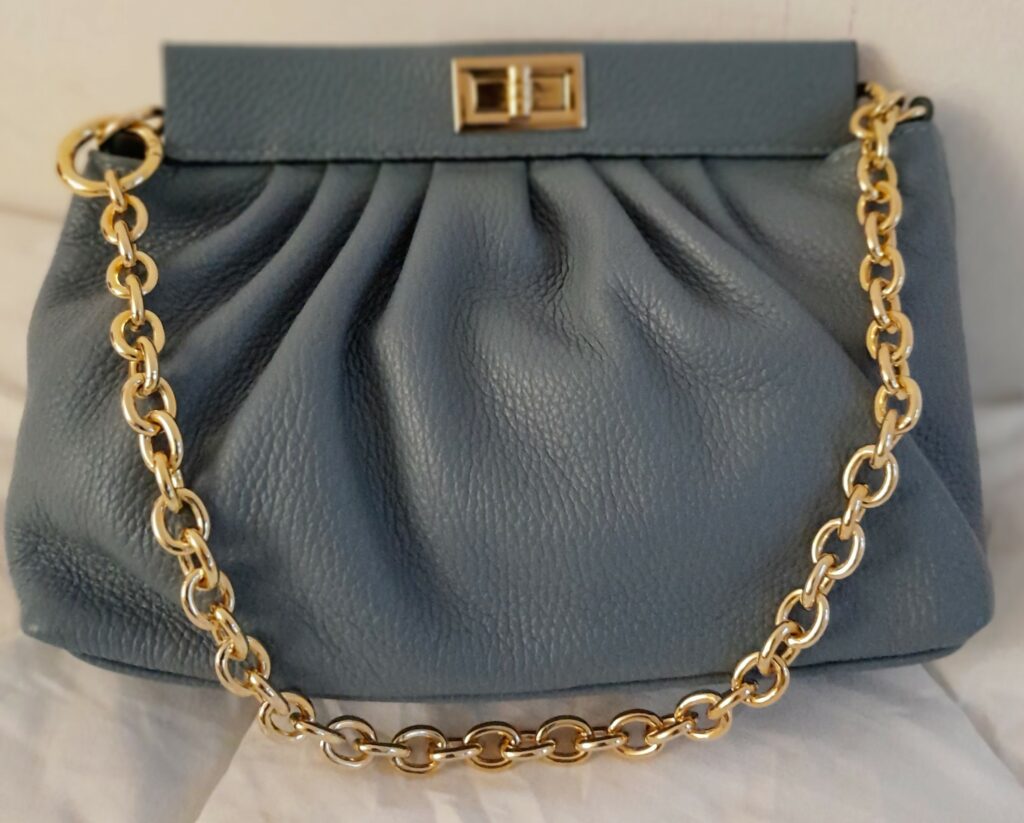 Sac LUTY en cuir véritable vachette (Bleu gris)
