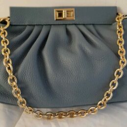 Sac LUTY en cuir véritable vachette (Bleu gris)