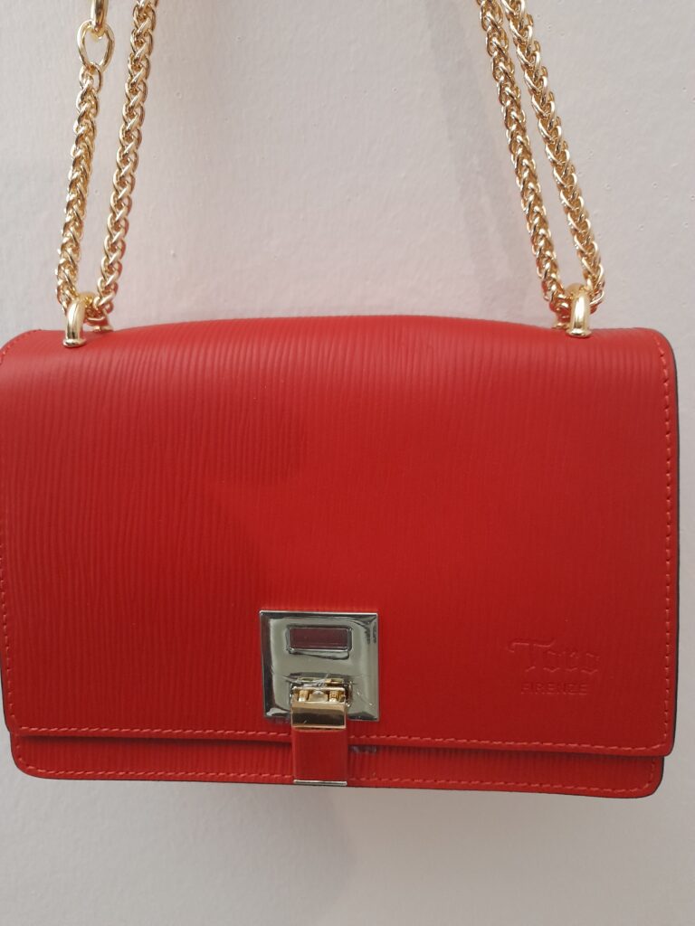 Sac bandoulière TORO en cuir et chaine sillonné (Rouge)