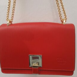 Sac bandoulière TORO en cuir et chaine sillonné (Rouge)